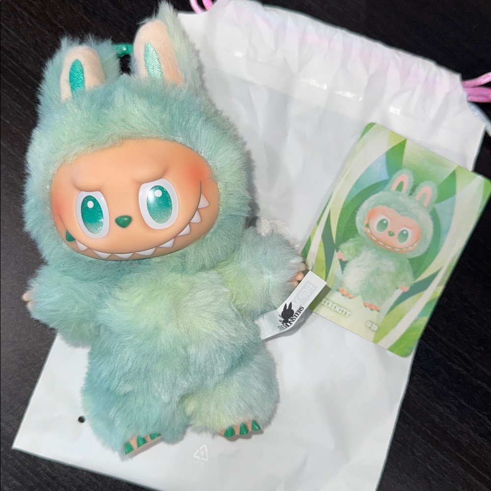 LABUBU - SERENITY -green blue Furry Keychain tie die NEW***